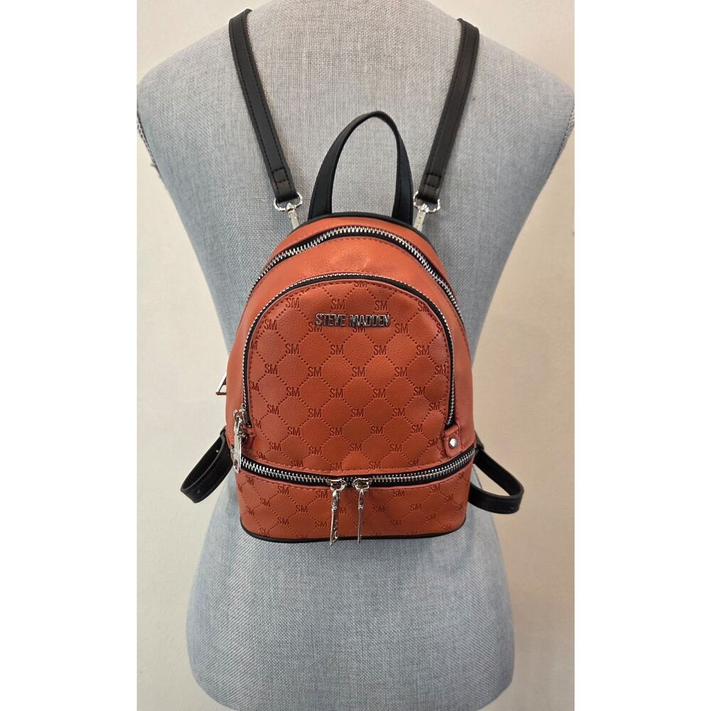 Steve Madden Orange Quilted Mini Backpack Silver Hardware